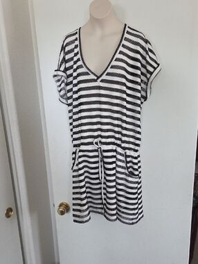 Calvin Klein Black, White & Royal Blue Striped Tunic